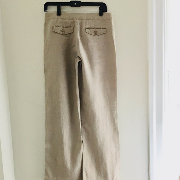 Sandro Tan 100% Linen Flared Leg High Waist Pants Size 4 - Picture 2 of 6